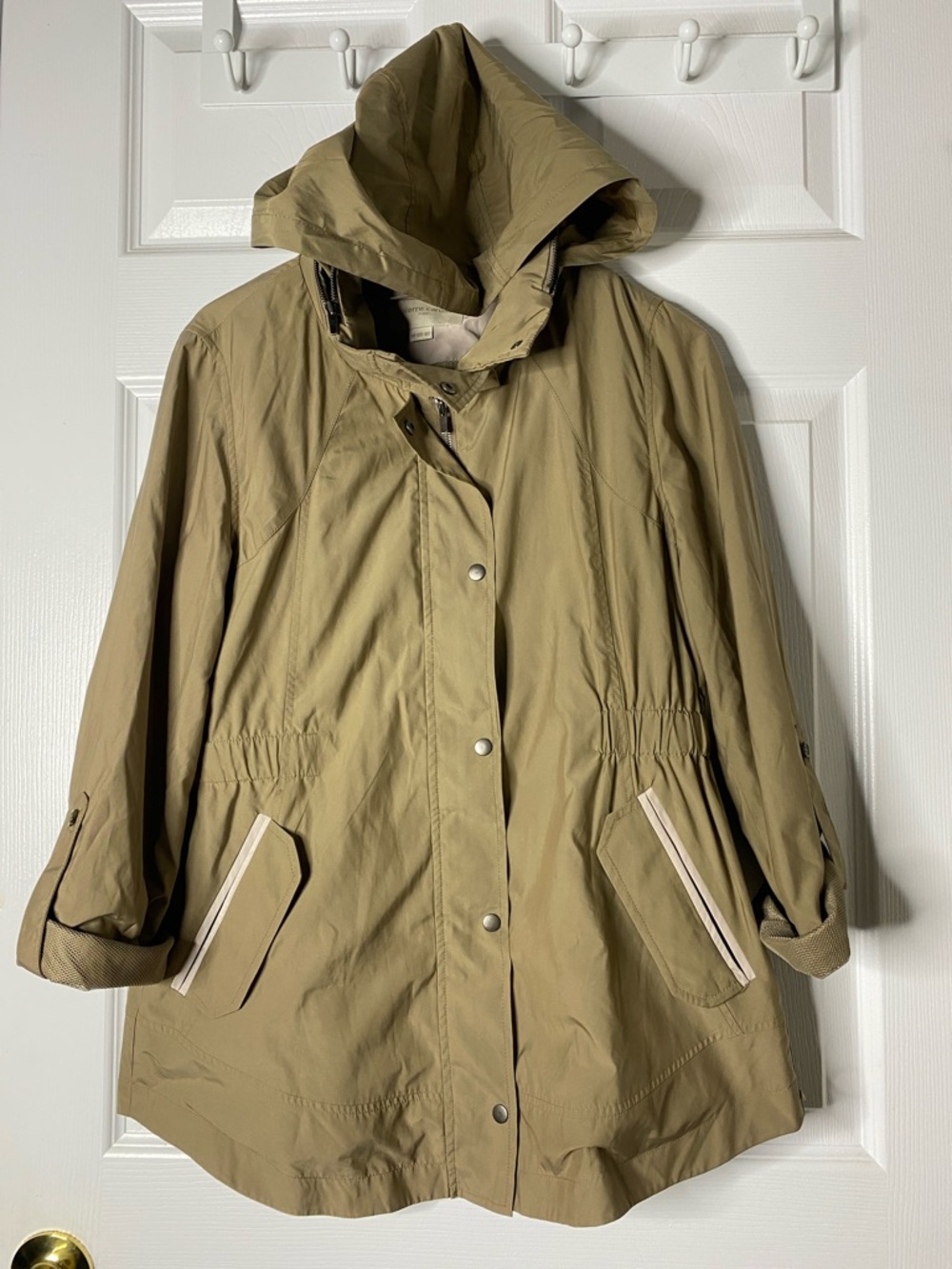 Pierre Cardin Khaki Hooded Trench Coat#8